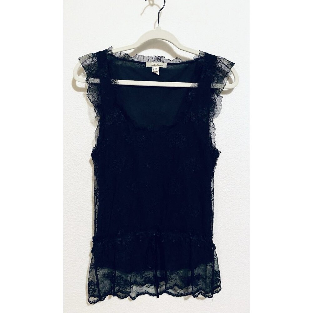 Intuitions Top Womens Medium Black Lace Scoop Neck Sleeveless Whimsigoth Y2K